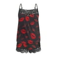 thumbnail image 6 of Pajamas for Women Valentine's Day Gift for Her Heart Print Lace Camisole Sleeveless Shorts Casual Pajama Sets Black1, 6 of 6