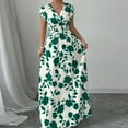 thumbnail image 4 of MORTTIC Women's Floral Print V-Neck Maxi Dress with Elastic Waist Bohemian Summer Casual Long Dress Green，L, 4 of 6