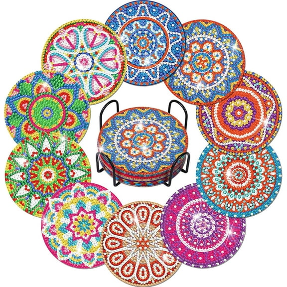 Diamond Painting Coasters with Holder,DIY Datura flower Life Coaster Diamond Art Kitsfor Beginners, Adults Small Diamond Painting Kit Art Craft Supplies(10 Pcs )