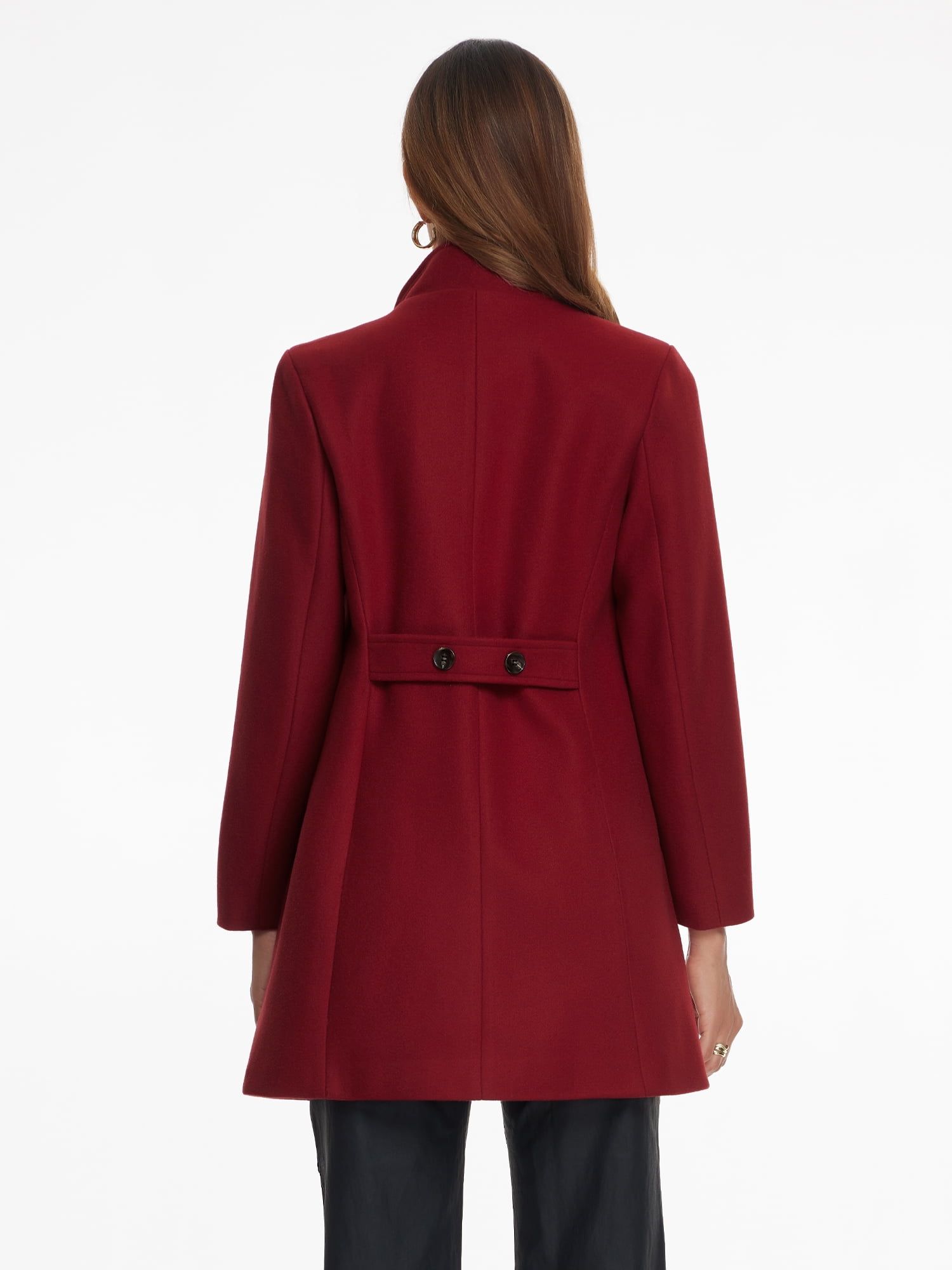 DARING DIVA Women's Winter Trench Casual Stand Collar Pea Double Breasted Overcoat L Burgundy