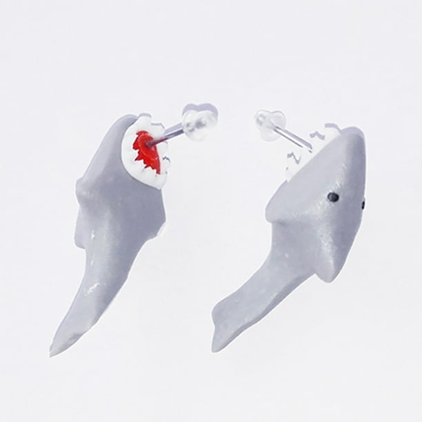 Cute 3D Shark Bite You Stud Earrings Polymer Clay Women Girl
