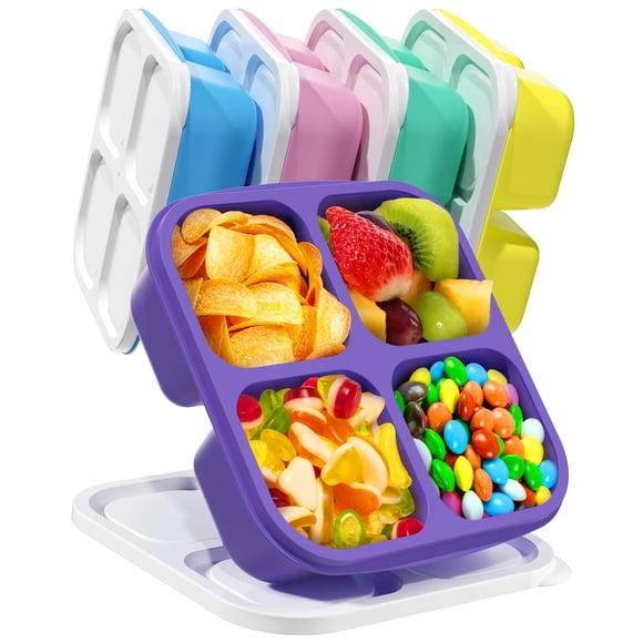 5 recipientes para aperitivos Bento, reutilizables, con 4 compartimentos, recipientes de almacenamiento de alimentos divididos, recipientes para almuerzo divididos para la escuela, el trabajo y los vi
