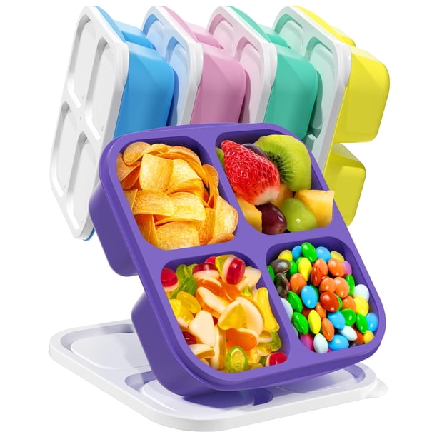 5 recipientes para aperitivos Bento, reutilizables, con 4 compartimentos, recipientes de almacenamiento de alimentos divididos, recipientes para almuerzo divididos para la escuela, el trabajo y los vi