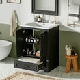 thumbnail image 3 of Lisonu 24-Inch Bathroom Vanity with Ceramic Sink, Black Modern Cabinet with Soft Close Doors, Adjustable Shelves, Silver Handles for Small Bathroom Storage, 3 of 25