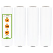PSBM Cast Hand Stretch Wrap 15" x 1500' 4 Rolls 80 Gauge Plastic White Opaque Self Adhesive Shrink Film for Packing
