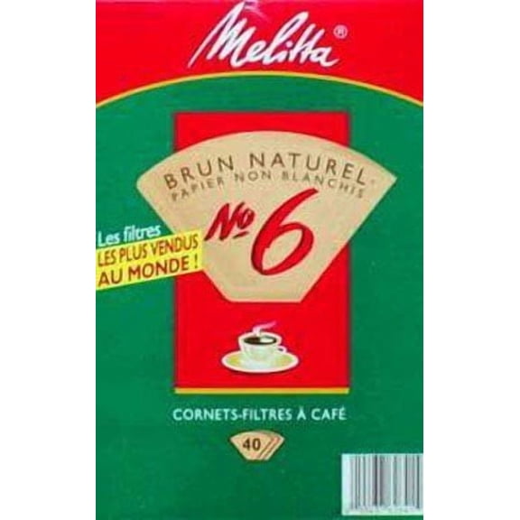 Melitta Natural Brown Cone Coffee Filter, Size 6 - 40 Ct