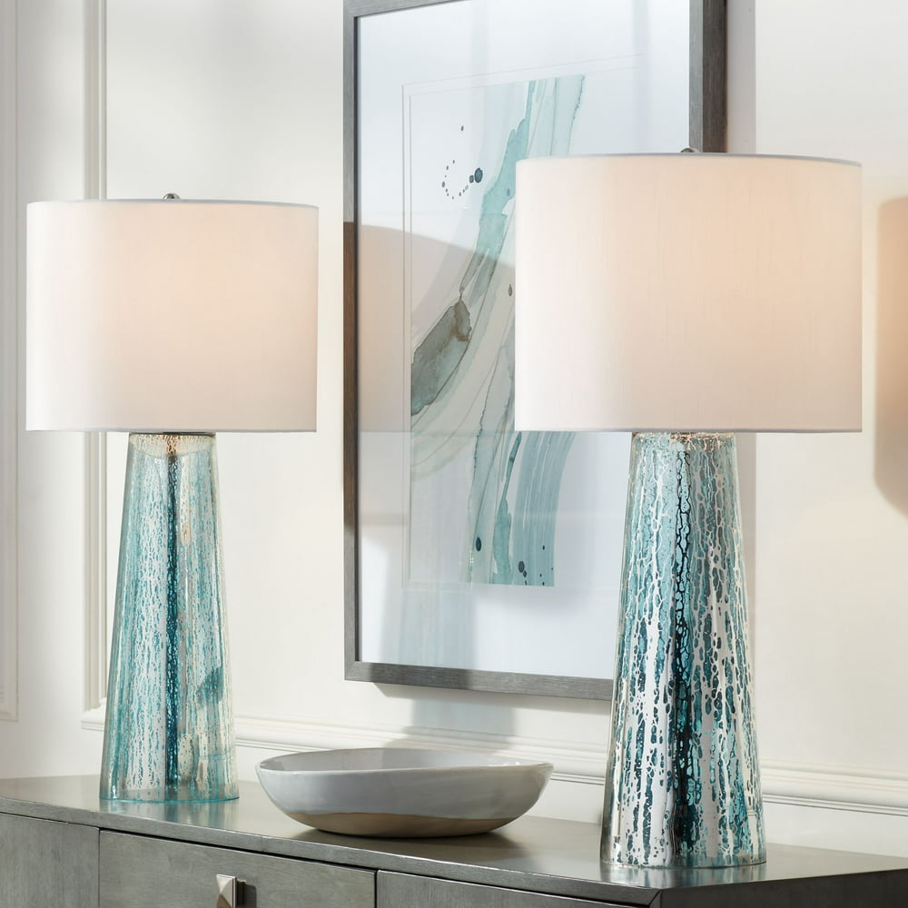 360 Lighting Coastal Table Lamps Set of 2 Mercury Glass Tapered Column