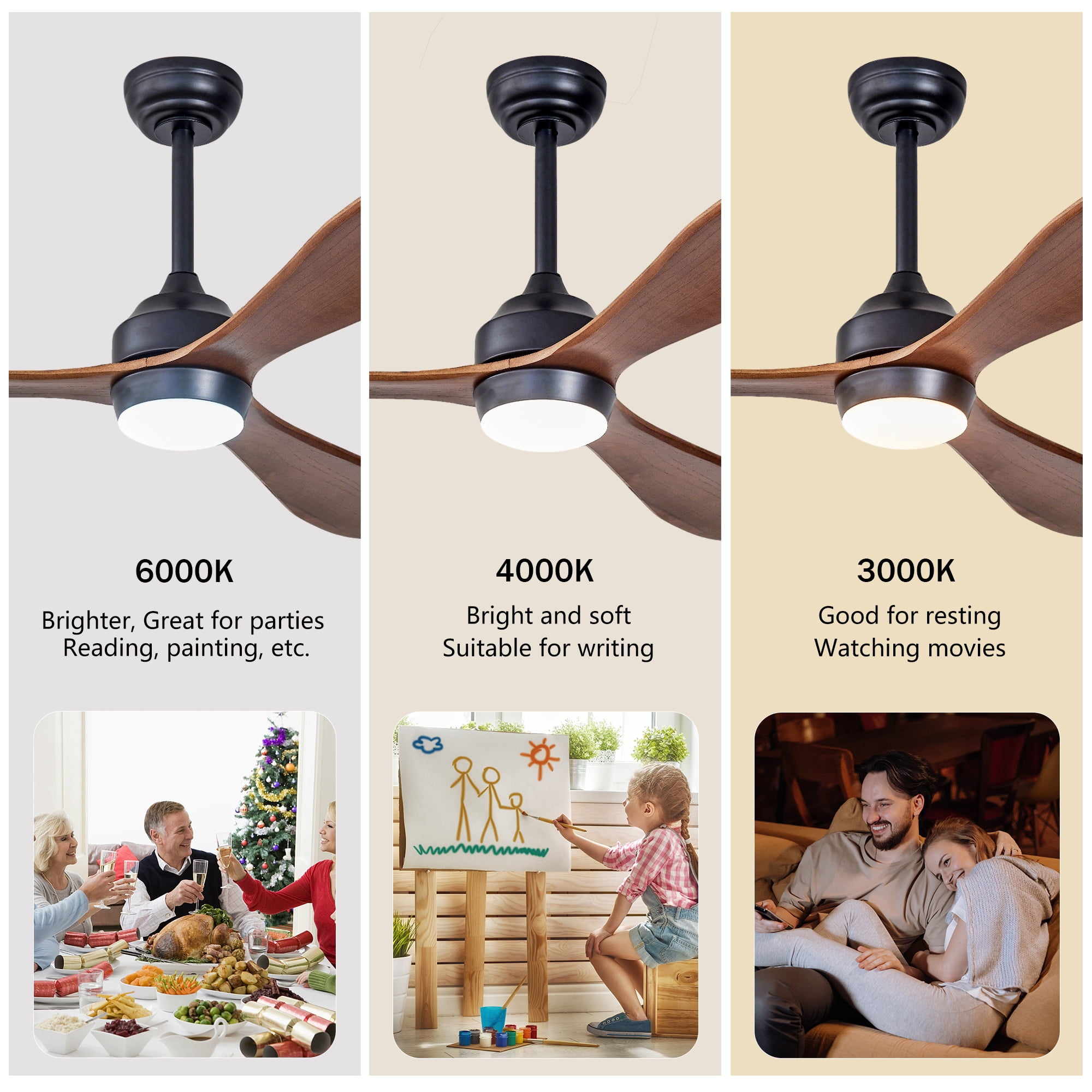 Leumius 52" Ceiling Fan with Lights and Remote Control, Quiet DC Motor Ceiling Fans 6 Speed Levels,Reversible Ceiling Fan for Patio Living Room Bedroom Black