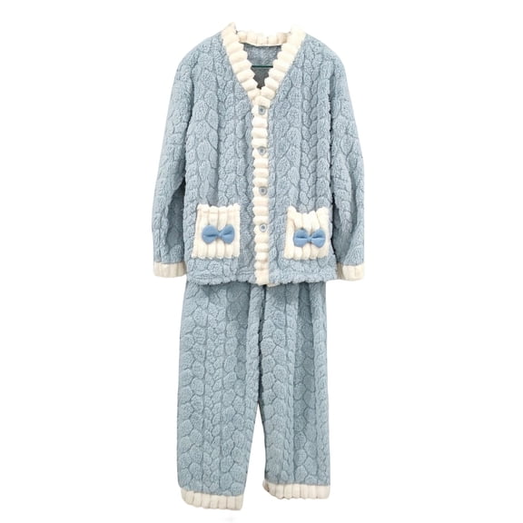 Hugcore Button Up Pajamas for Women Women's 2 Piece Soft Cozy Sleepwear Oversized Fuzzy Fleece Pajama Set Long Sleeve Fall Winter Pajamas Cute Pajama Sets for Women, Blue, One Size