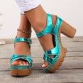 thumbnail image 2 of Rokment Womens Glitter Metallic Platform Chunky Block High Heels Dress Sandals Trendy Casual Comfortable Leather Orthopedic Dressy Pumps Walking Summer Shoes Sky Blue Size 8, 2 of 6