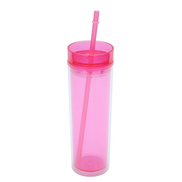 Vaso con tapa y pajita a juego, vaso de plástico de 16 oz, vaso de plástico transparente doble, vaso con boquilla recta, vaso deportivo de verano