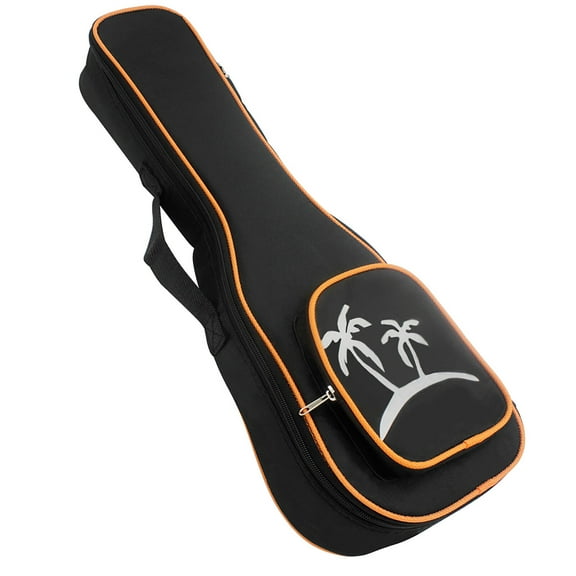 Muslady 21 Inch Soprano Ukulele Bag Uke Ukelele Zippered Case Coconut Tree Pattern Style with Adjustable Single Shoulder Strap Black