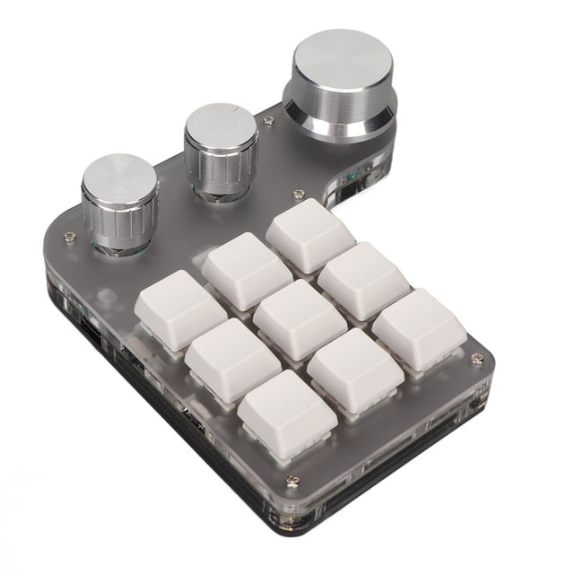 One Handed Mechanical Keyboard, RGB Backlit Portable Mini Custom Keypad, 9 Keys 3 Knobs Programming Macro Keypad, Hotkeys, One Click Start