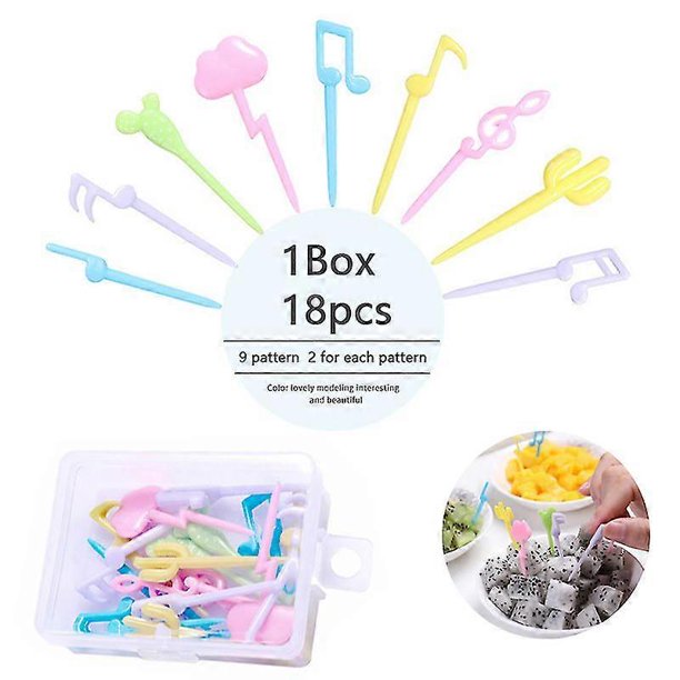 Juego de 18 palillos de fruta, tenedores, decoración de bento, para niños, para tartas y postres.