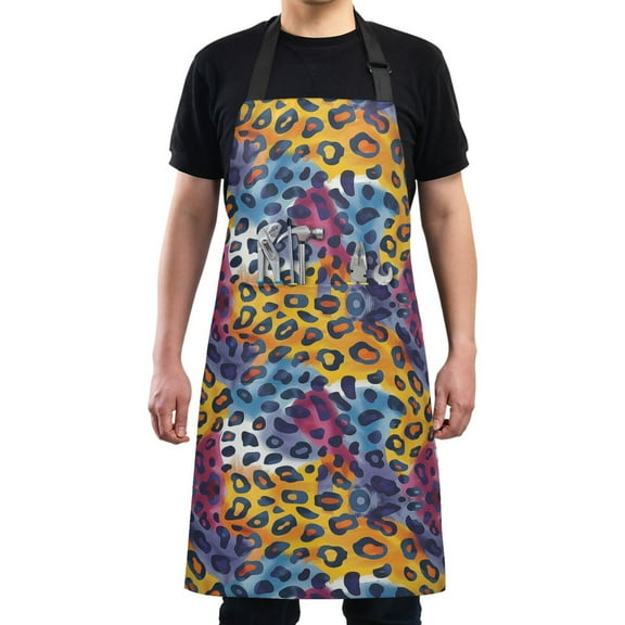 Watercolor Leopard Skin Kitchen Apron with 2 Pockets Adjustable waterproof Cooking Aprons for Women Men Chef