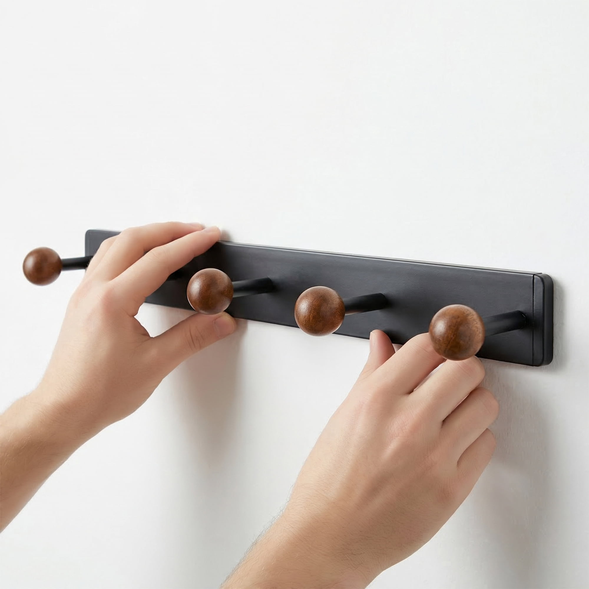 Unique Bargains Coat Rack Wall Mount Aluminum Wood Hook for Entryway Black 15.7"x1.6"