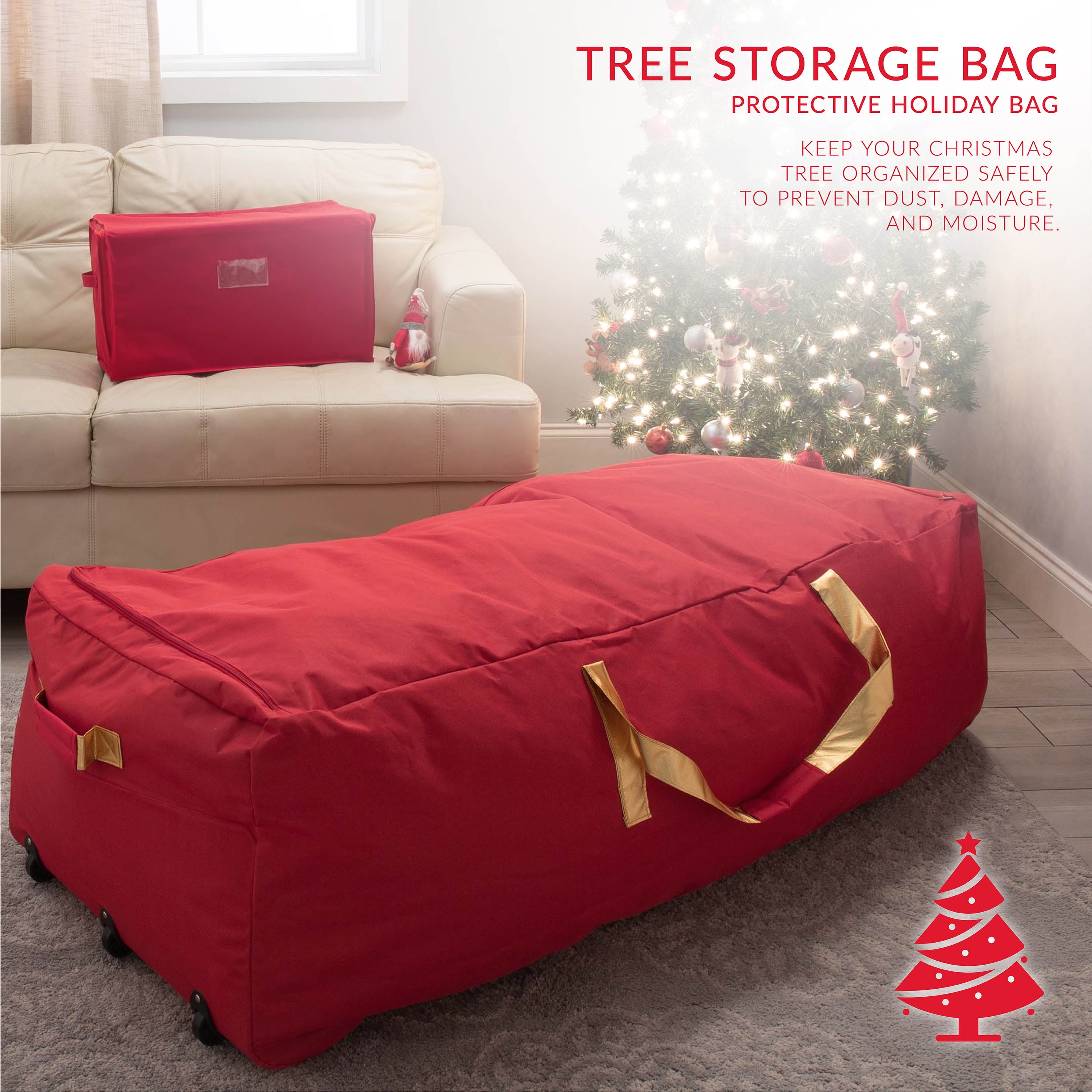 Fraser Hill Farm Red Polyester Christmas Ornament Storage Bag with  3-Drawers and Removable Dividers FFSBORN027-RD - The Home Depot