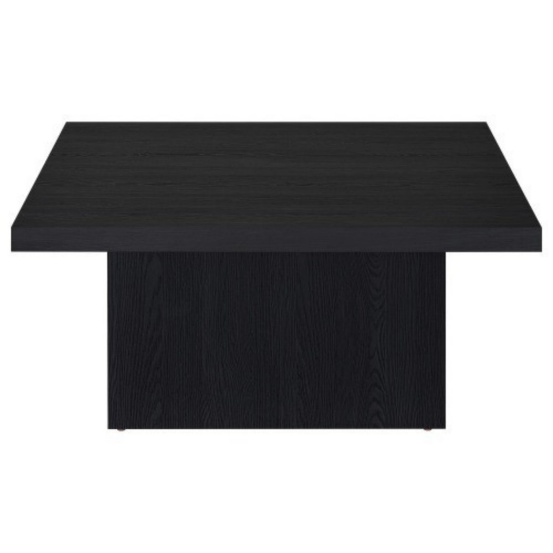 Square Coffee Table, Modern Wood-Look Pedestal Coffee Table with Matte Black Finish for Living Room, 35.5 x 35.5 in, Black