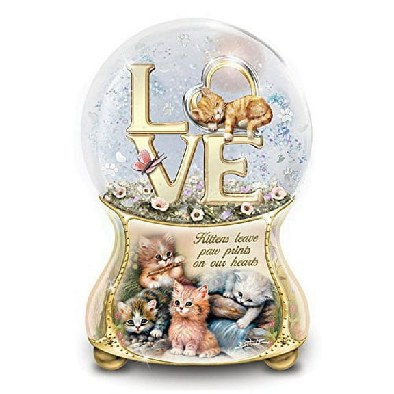 The Bradford Exchange Heirloom Porcelain Kittens Leave Pawprints On Our Hearts Glitter Globe Glitter by Jurgen Scholz 6-Inches