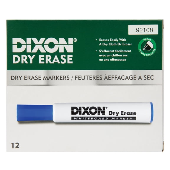 Dixon Dry Erase Markers Wedge Tip, Blue, Pack of 12