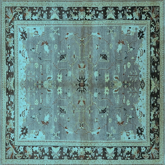 Ahgly Company Indoor Square Oriental Light Blue Traditional Area Rugs, 7' Square
