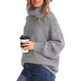 thumbnail image 3 of Female Winter Fall Solid Turtle-Neck High Neck Balloon Long Sleeve Sweaters Pullover Outerwear Grey M, 3 of 7