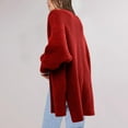 thumbnail image 3 of Cardigan Sweaters for Women Knit Coat with Pockets Solid Color Open Front Top Long Sleeve Oversized Casual Fall Clothes (Red L), 3 of 5