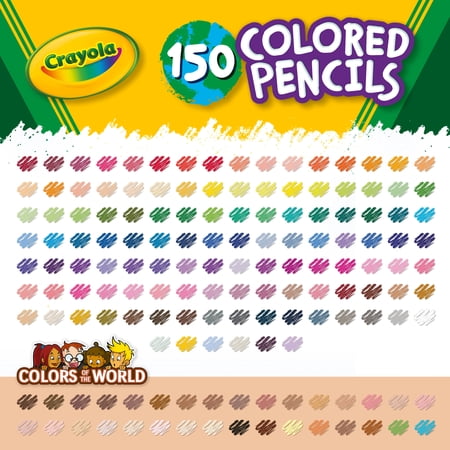 CRAYOLA COLORED PENCIL SET, COLORS OF THE WORLD, 150 CT, BACK TO SCHOOL SUPPLIES, COLORING GIFTS FOR KIDS, AGES 5+