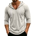 thumbnail image 2 of Men's Breathable 3/4 Sleeve Hoodie Shirts V Neck Drawstring Casual Daily Lightweight Athletic Hooded Tops Light Gray 2XL, 2 of 7