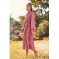 thumbnail image 4 of Women's 2023 Fall Midi Dress Casual Long Sleeve V Neck Swiss Dot Pleated A Line Flowy Dresses, 4 of 9