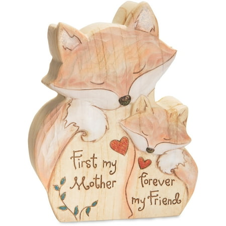 Pavilion - 5" Wooden Carved Fox Keepsake / Jewelry Box "First my Mother, forever my Friend"