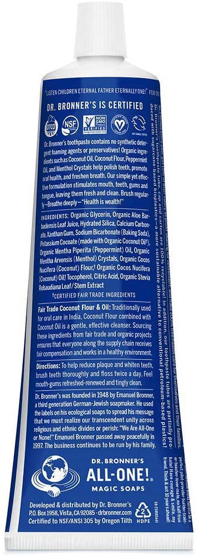 Toothpaste Peppermint Dr. Bronner's 5 oz Paste Pack of 2 (2) by Dr. Bronner's