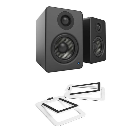 Kanto YU2 PC Gaming Desktop Speakers with 3" Drivers - Matte Black (Pair) with Kanto S2W Angled Desktop Speaker Stands - White (Pair) (2022)