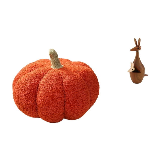 Almohada de calabaza de Halloween con figura de animal de juguete de calabaza para tirar, hecha de felpa suave y madera, adecuada para regalar en la d