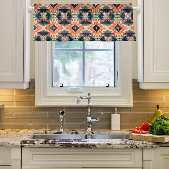 Rustic Retro Pattern Curtain Valances Farmhouse Design Window Treatment Decor Blackout Rod Pocket for Windows Living Room Kitchen 54" x 18"