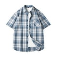 thumbnail image 2 of SROBPTY Mens Summer Shirts, Mens Short Sleeve Button Down Shirts, Mens Plaid Button Pocket Collar Short Sleeve Shirts Dark Blue,XL, 2 of 4