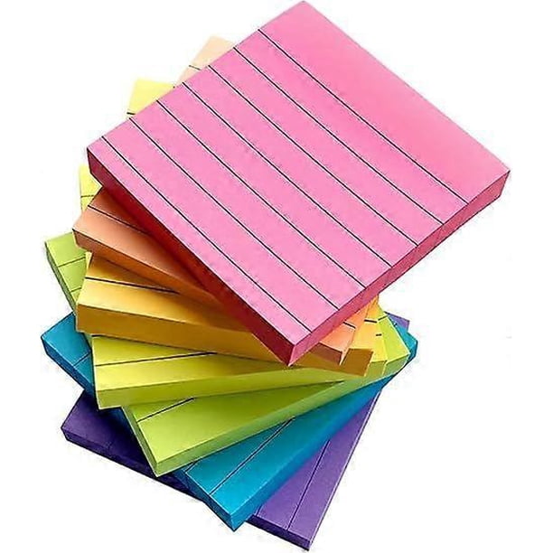 7 Pack Lined Sticky Notes, Colorful Notes 3x3, Super Sticking Power Memo Pads, Self-Sticky Removable Note, 100 Sheets/Pad, School Supplies
