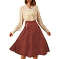 thumbnail image 2 of MODA NOVA Junior's Elastic Waist Zipper Vintage Polka Dots Midi Skirt, 2 of 6