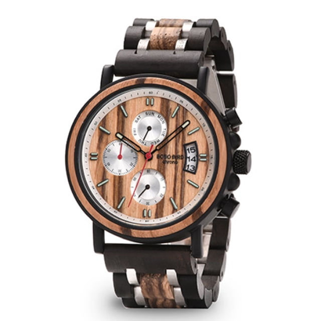 Mirar Reloj de madera para hombre BOBO BIRD, cronógrafo de movimiento de cuarzo de acero inoxidable y madera con pantalla luminosa, reloj de moda para hombres 1 1