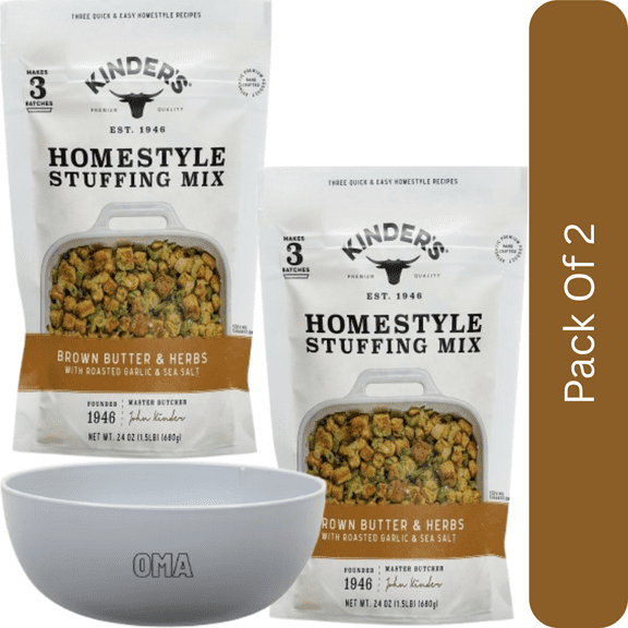 Kinder’s Homestyle Stuffing Mix 24 oz-2pk, With Olive White Bowl By OMA