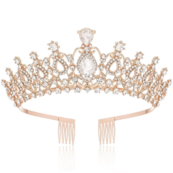 POITVD Rose Gold Tiaras and Crowns for Women Girls Crystal Princess Crown with Combs Elegant Queen Tiara Hair Accessories for Birthday Wedding Prom Pageant Halloween Christmas Cosplay