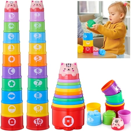 Wanonoo Baby Toys Stacking Cups for Babies 6-12 Months Montessori Toys for 1 Year Old Baby Bath Nesting Stacking Toys Stackable Number Blocks Toys 6-12-18 Months Birthday Gifts for 1 2 3 Year Old