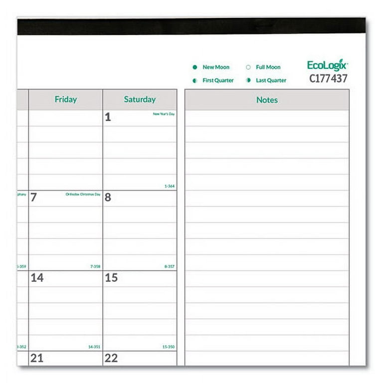EcoLogix Monthly Desk Pad Calendar, 22 x 17, White/Green Sheets, Black Binding/Corners, 12-Month (Jan to Dec): 2024