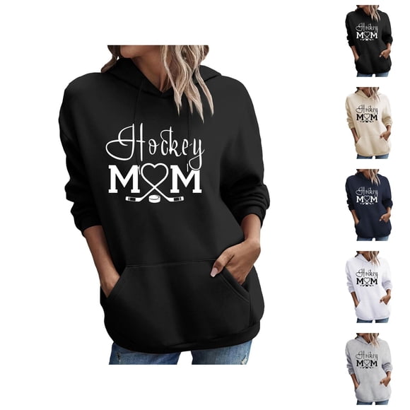 Hockey Mom Sweatshirt for Women 2026 Fall Winter Casual Long Sleeve Graphic Hoodie Hockey Mom Shirt Pullover Top with Pockets