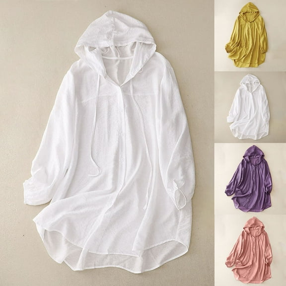 Bmawag Women Summer Sun Protection Cardigan Women's Fashion Lightweight Casual Loose Long Sleeve Hooded Comfy Regular Jackets Pink L