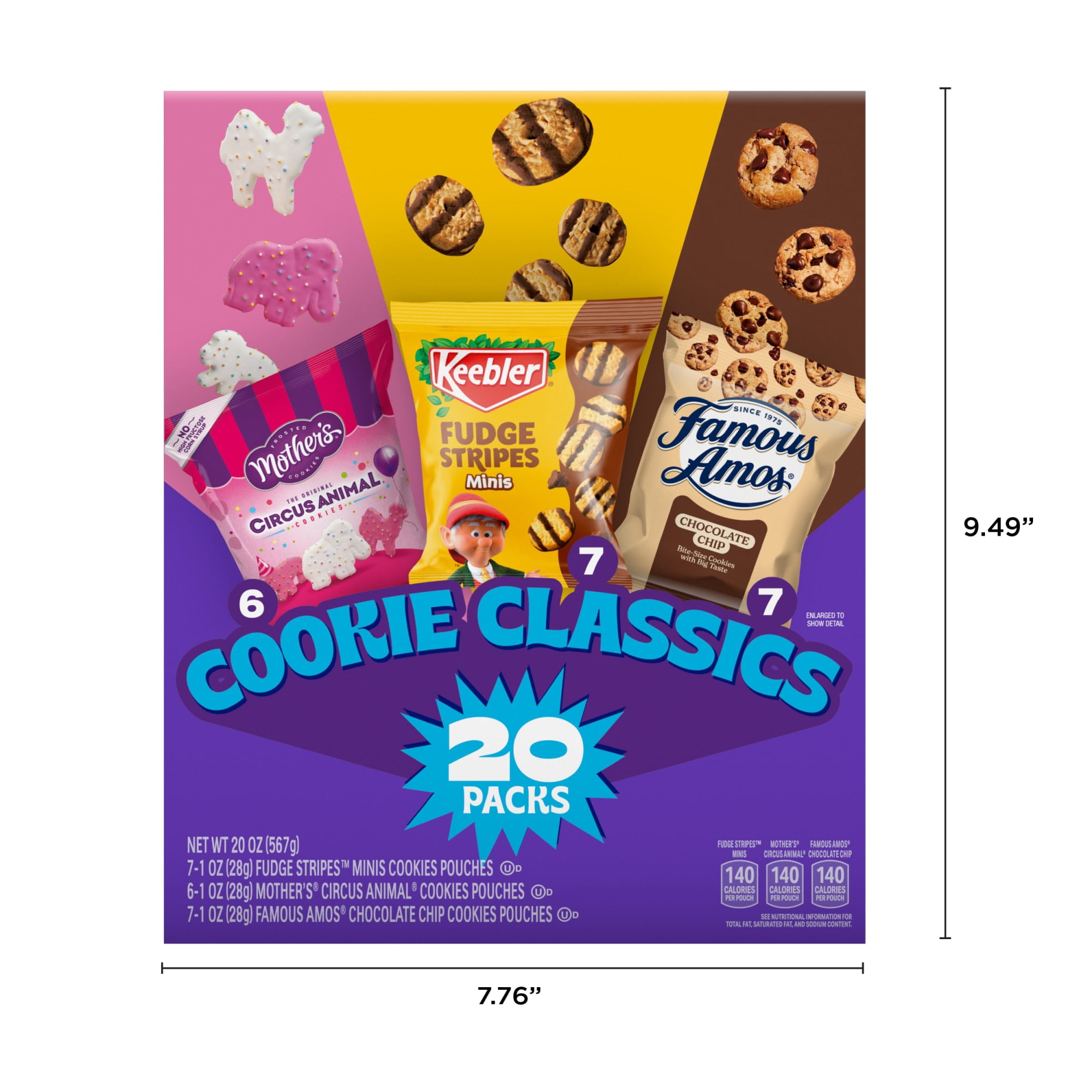 Assorted Cookie Classics Variety Pack - Mother’s Circus, Keebler Fudge Stripes & Famous Amos, 20 Pouch Box, 20 oz