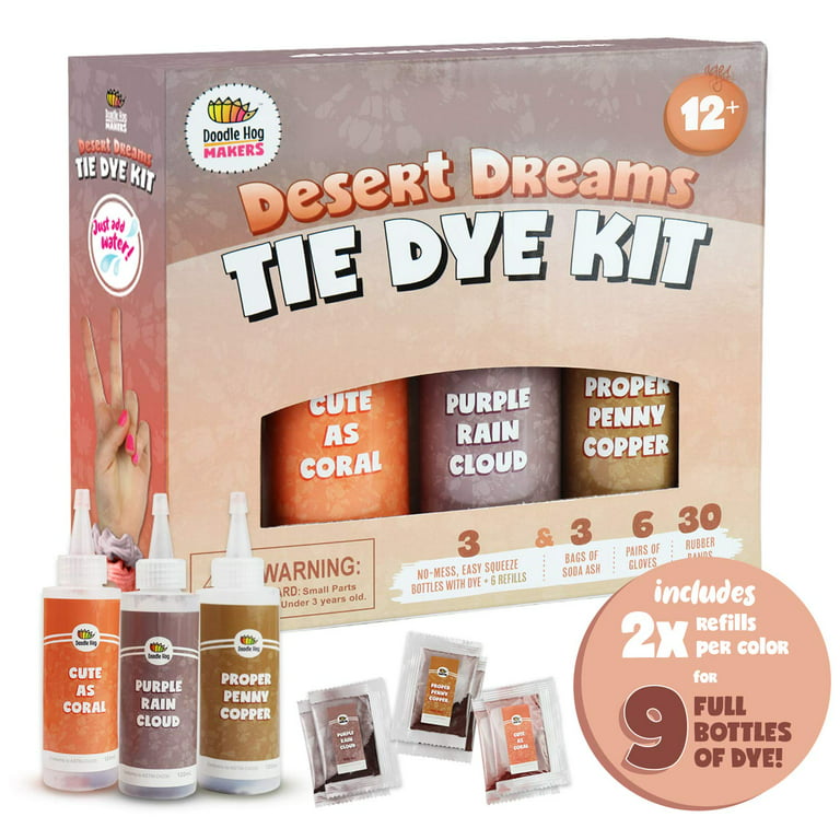 Coral, Orange, Purple Tie Dye Colors in Desert Dreams Tie Dye Kit (Tye Dye Kit). Custom Clothing Dye with 6 Refills for Multiple Projects