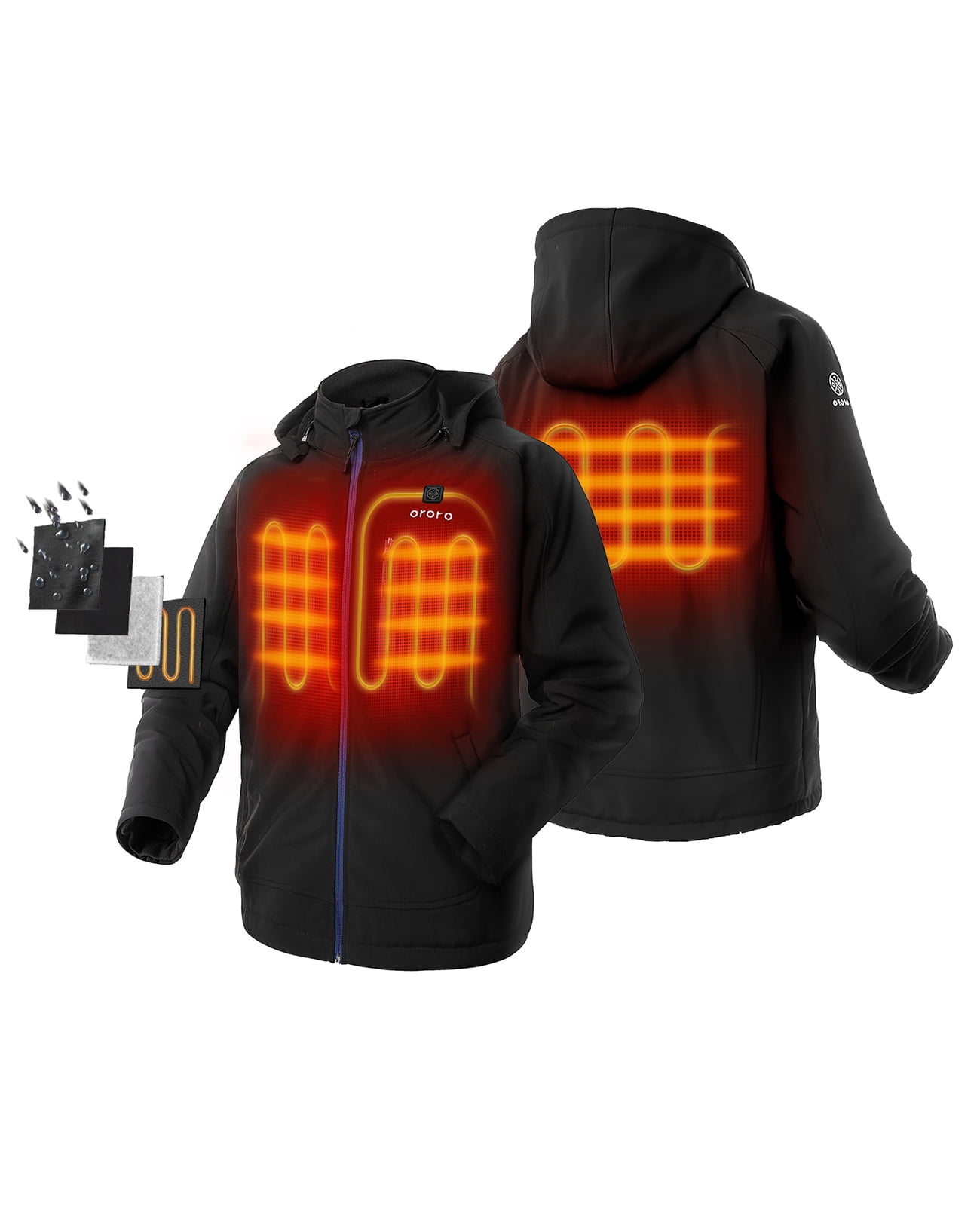 ORORO Men's Heated Jacket with Detachable Hood and Upgraded Battery