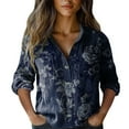 thumbnail image 2 of MVRLSH Long Sleeve Shirts For Women Fashionable Printed Button Up 3/4 Sleeve Casual Blouse Chic Versatile Daily Wear Blue S-5Xl, 2 of 4