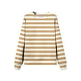 thumbnail image 4 of ClodeEU Women's Long Sleeve T Shirts,Basic Crewneck Striped Tunic Blouses Tops Beige,Womens Plus XXL, 4 of 5